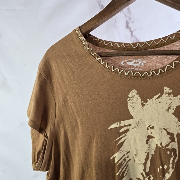 Roper T Shirt Womens XL Brown Horse T Tee Short Sleeve Western Embroidered - Picture 2 of 9